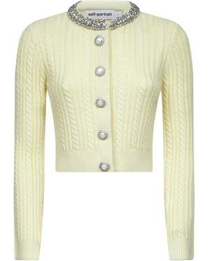 Self-Portrait Cable Knit Cardigan - White