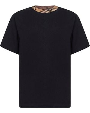 Burberry Cotton Check Trim T-Shirt - Black