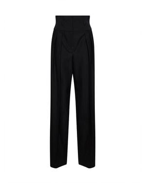 Dolce & Gabbana Striped Wool Jacquard Trousers With Basque - Black