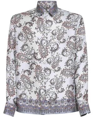 Etro Silk Twil Paisley Ramage-Print Shirt - Grey