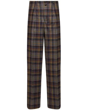 Etro Check-Pattern Stretch Wool Pants - Brown