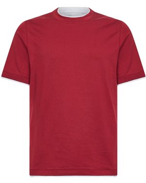 Brunello Cucinelli Cherry Cotton Faux Layering T-Shirt - Red