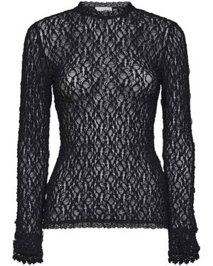 Isabel Marant Stretch Lace Brany Long-Sleeved Top - Black