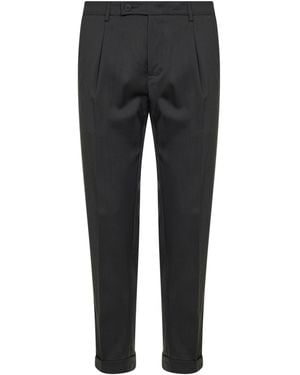D 40 Charcoal Stretch Wool Blend Slim Carrot Pants - Black