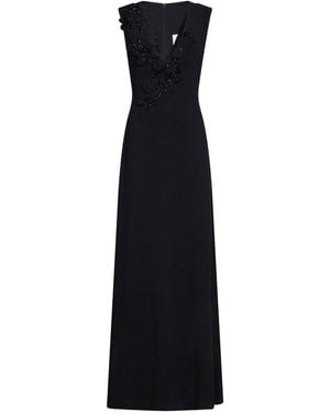 Costarellos Crêpe Jevi Column Gown With Floral Appliqués - Black
