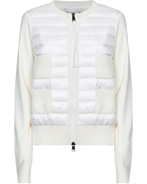 Moncler Natural Wool Zip-Up Padded Cardigan - White