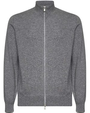 Brunello Cucinelli Dark Cashmere Zip-Up High-Collar Cardigan - Grey