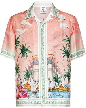 CASABLANCA Printed Silk Ethereal Short-Sleeved Shirt - Pink