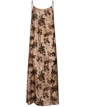 Uma Wang Tan And Floral Moulay Anaya Long Slip Dress - Natural