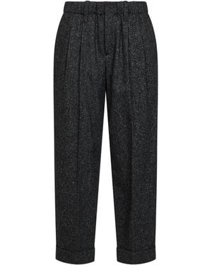 Brunello Cucinelli Donegal Wool Baggy Sartorial Trousers - Black