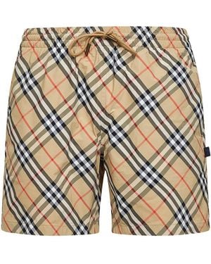 Burberry Sand Printed Nylon Check Swim Shorts - White