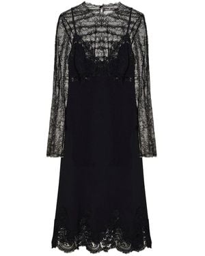 Ermanno Scervino Cady And Lace Midi Lingerie Dress With Tulle Top - Black