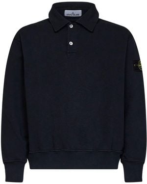 Stone Island Tubular Cotton Oversized Polo-Style Sweatshirt - Blue