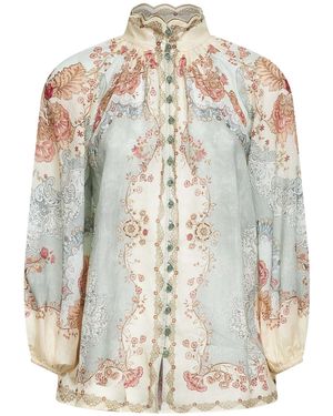 Zimmermann Wallpaper Floral-Print Mint Ramie Daylight Blouse - White