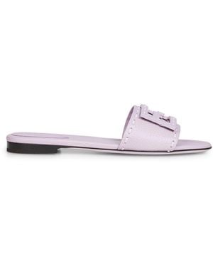 Fendi Lilac Leather Baguette Slides - White