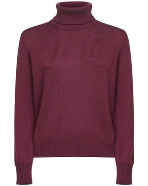 Blanca Vita Burgundy Virgin Wool Turtleneck Jumper - Purple