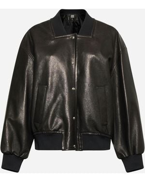 Khaite Black Leather Spence Varsity Jacket