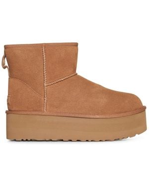 UGG Mini Classic Platform Suede Ankle Boots - Brown
