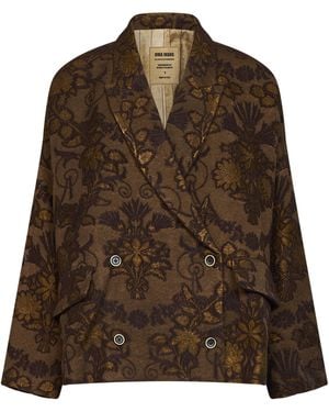 Uma Wang Mustard And Floral Jacquard Wool Blend Crossword Jacket - Brown