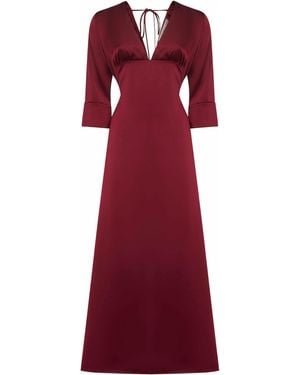 Blanca Vita Burgundy Satin Albox Long Dress - Red