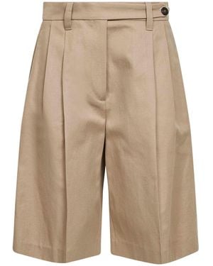 Brunello Cucinelli Cotton And Linen Gabardine Sartorial Bermuda Shorts With Monili - Natural