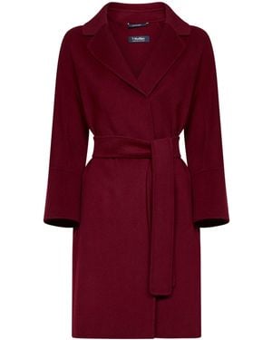 Max Mara Burgundy Arona Short Belted Coat - Red