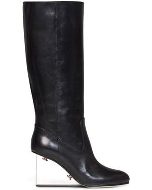 Maison Margiela Leather Knee-High Boots With Plexi Heel - Black