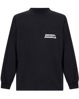 Balenciaga Masking Tape Long Sleeve Large Fit T-Shirt - Blue