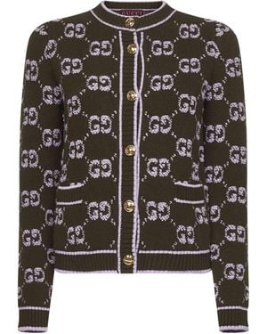 Gucci Bouclé Jacquard Gg Wool Cardigan - Black