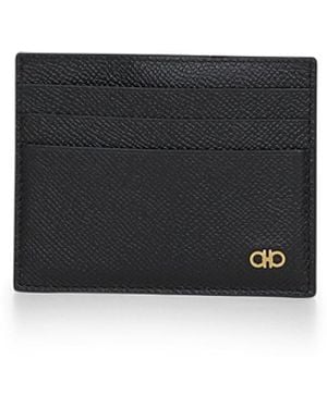 Ferragamo Leather Gancini Credit Card Holder - Black