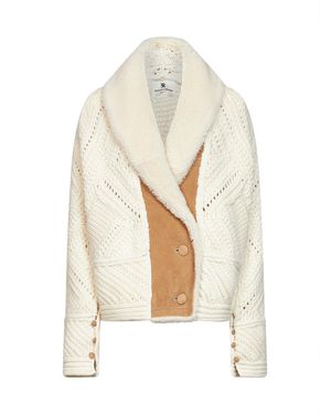 Ermanno Scervino Ivory Knit Wool Jacket With Suede Inserts - White
