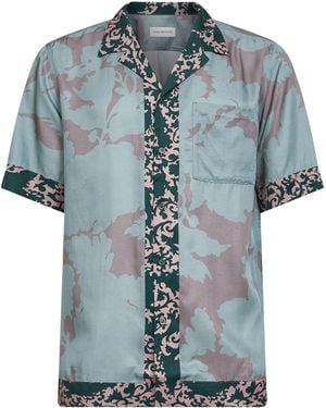 Dries Van Noten Petrol Printed Cupro Bowling Shirt - Blue