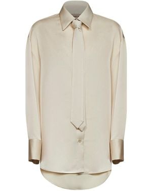 Blanca Vita Envers Satin Colga Oversized Shirt With Tie - White