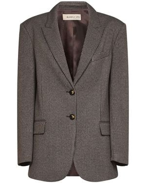 Blanca Vita Dark Houndstooth Viscose Blend Gedesa Single-Breasted Blazer - Brown