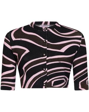 PUCCI Khaki And Labirinto-Print Wool Knit Cropped Cardigan - Black