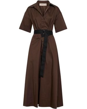 Blanca Vita Chocolate Stretch Poplin Alzety Belted Midi Dress - Brown