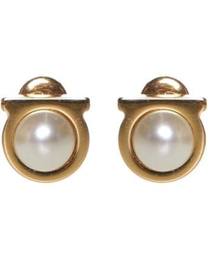 Ferragamo Orecchini Gancini Con Perla - Metallizzato
