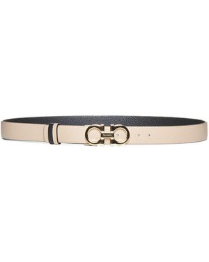 Ferragamo Reversible Grained Leather Gancini Belt - White