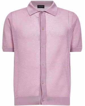 Tagliatore Wisteria Pointelle Knit Short-Sleeved Shirt - Pink