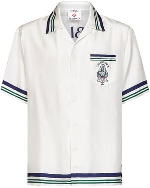 CASABLANCA Silk Hotel Emblem Short-Sleeved Shirt - White