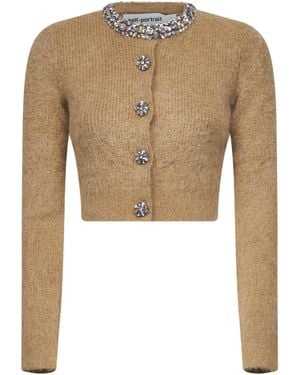 Self-Portrait Alpaca Blend Knit Cardigan - White