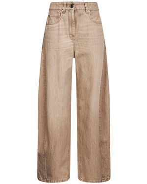 Brunello Cucinelli Authentic Denim Wide Jeans With Monili - Natural