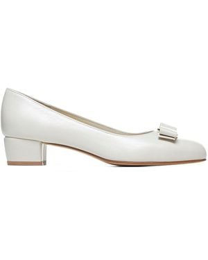 Ferragamo Vara Leather Pumps - White