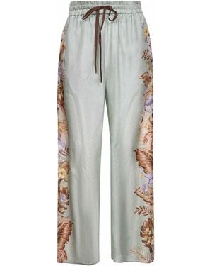 Zimmermann Sage Multi Floral Silk Habotai Coco Trousers - Grey