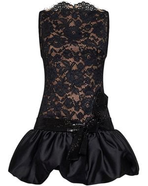 Self-Portrait Lace Mini Dress With Bubble Hem - Black