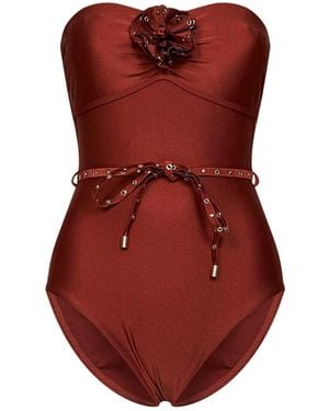 Zimmermann Tan Lycra Indra One-Piece Swimsuit With Flower Detail - Red