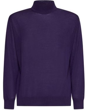 D 40 Virgin Wool Mock Neck Jumper - Blue