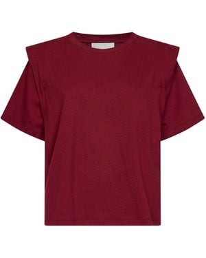 Isabel Marant Dark Burgundy Cotton Jersey Zelitos T-Shirt With Shoulder Pads - Red