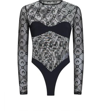 Marine Serre Flocked Monogram Mesh Bodysuit - Grey