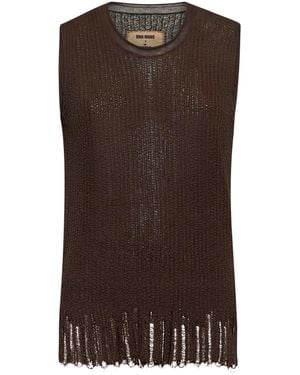 Uma Wang Cotton And Silk Knit Top - Brown